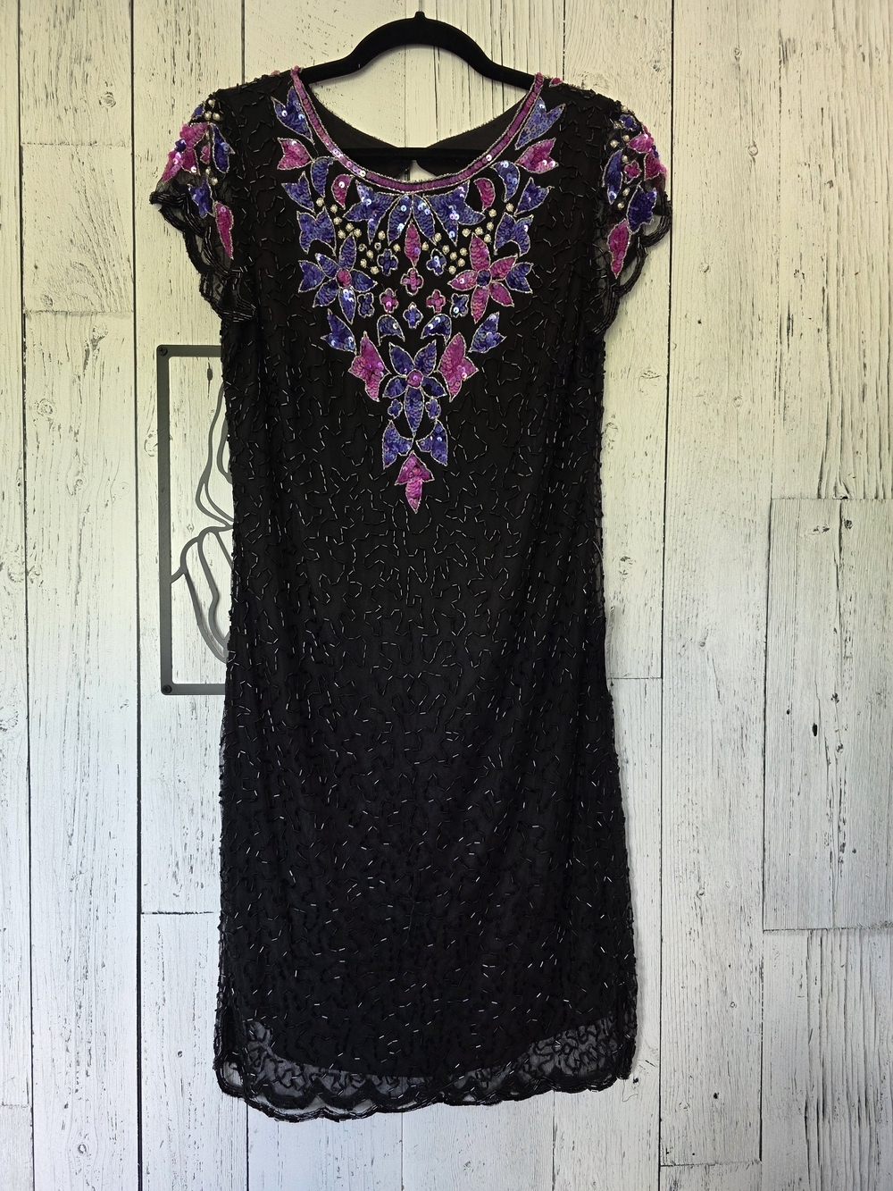 Pisarro Nights NWT Black Beaded Sequin Cocktail Dress Size 12